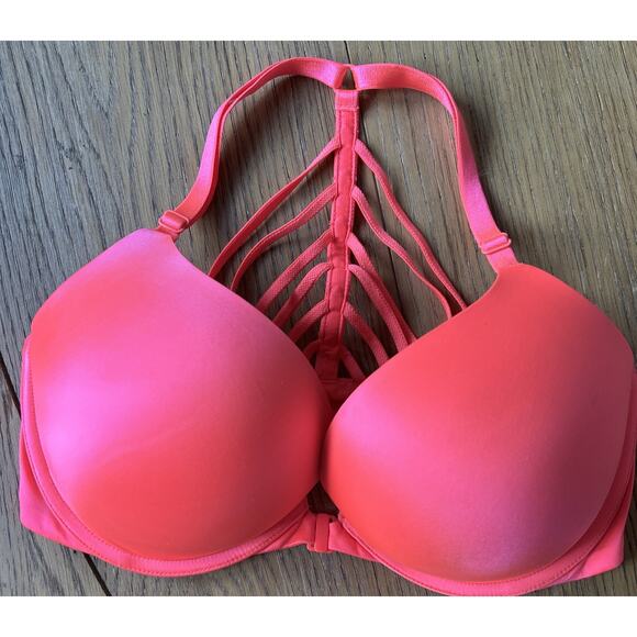 Victoria’s secret bra 34D bombshell plunge Hot Pink very padded Pushup Front - Picture 1 of 6